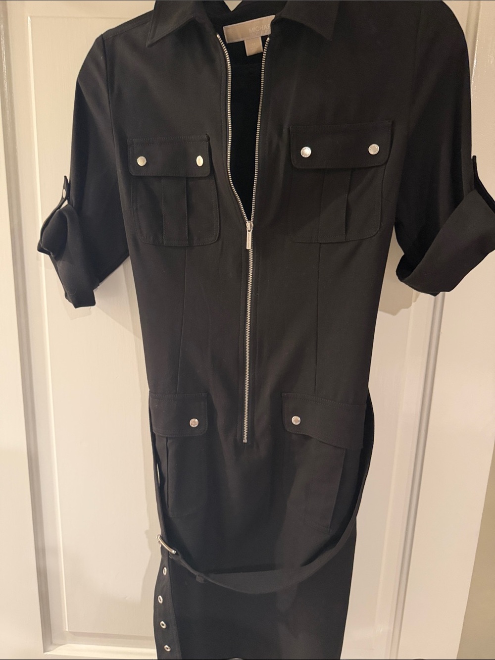 Michaels Black Button-Front Utility Shirt Dress with Zipper